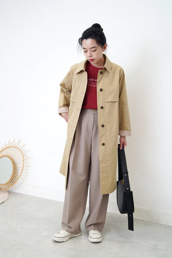 Beige trench coat w/ tie waist detail