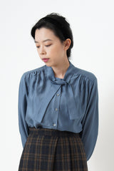Grey blue satin shirt w/ neck straps