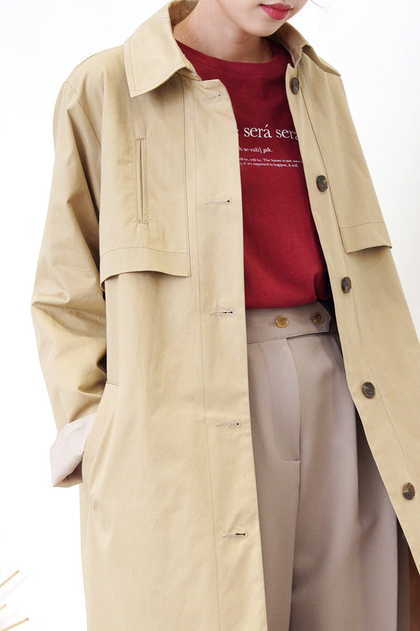 Beige trench coat w/ tie waist detail
