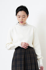 White soft knit top w/ organza ruffle fringe