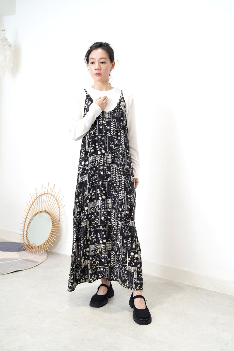 Black floral pattern cami dress
