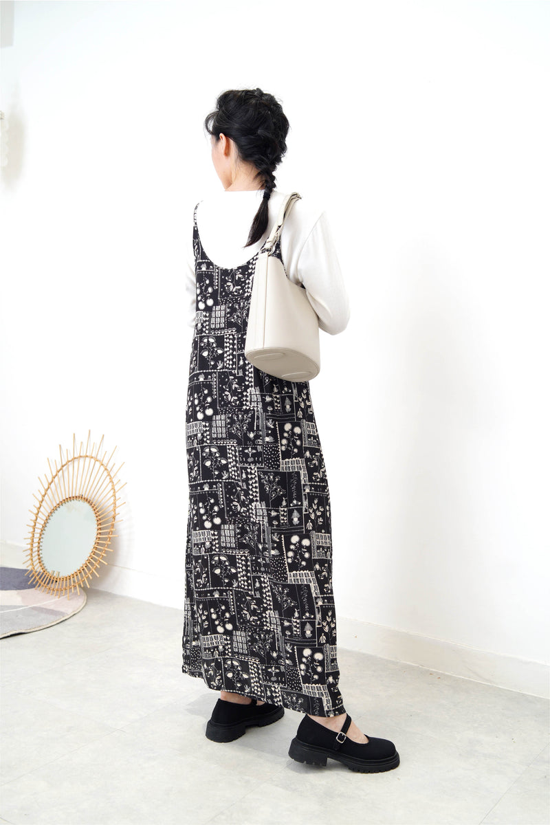 Black floral pattern cami dress