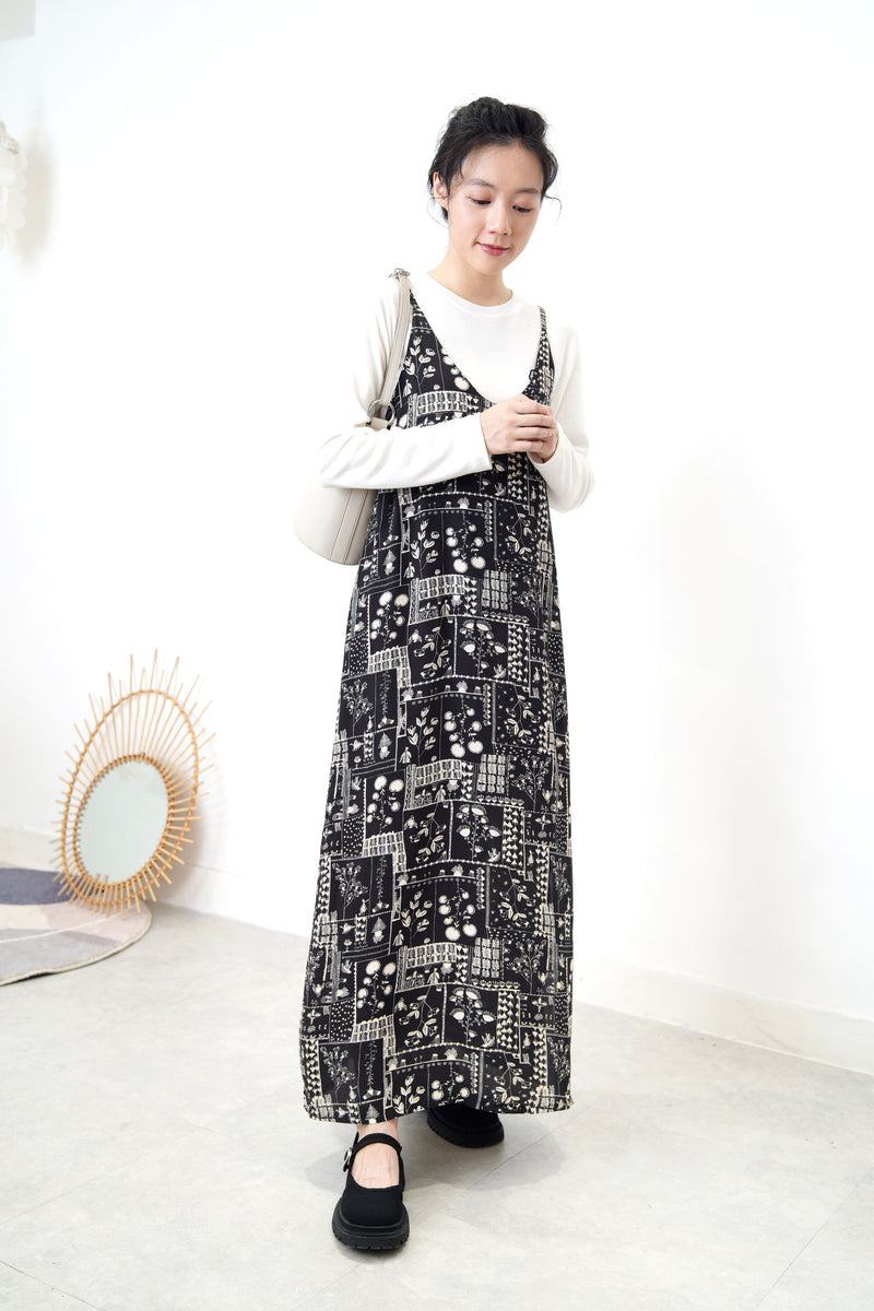 Black floral pattern cami dress