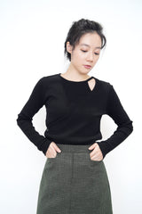Black wrap top in cut off details