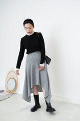 Black knit top w/ contrast pleats fringe