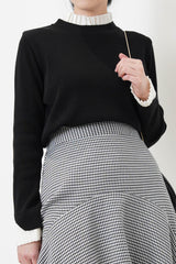 Black knit top w/ contrast pleats fringe