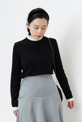 Black knit top w/ contrast pleats fringe