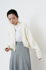 White knit crop jacket in fringe trimmed