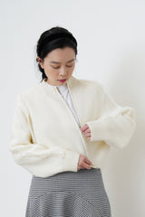 White knit crop jacket in fringe trimmed