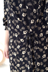 Black floral dress w/ string waist details