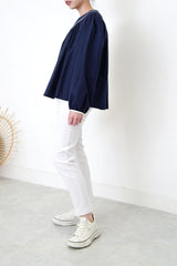 Navy dolly blouse in contrast outline