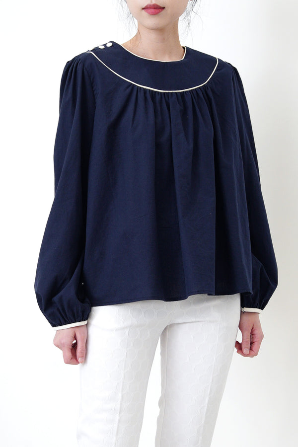 Navy dolly blouse in contrast outline