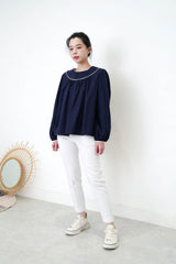 Navy dolly blouse in contrast outline