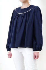 Navy dolly blouse in contrast outline