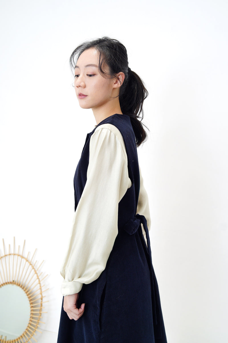 Navy corduroy one piece w/ waist string