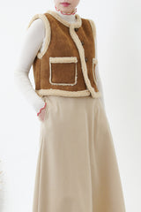 Brown faux leather cest in crop cut