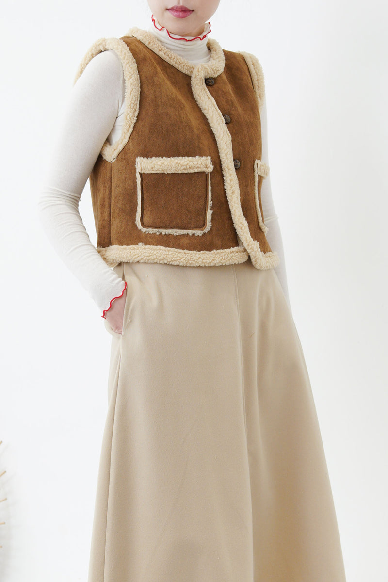 Brown faux leather cest in crop cut
