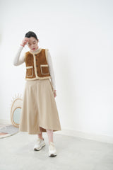 Beige asymmetric skirt w/ double belts