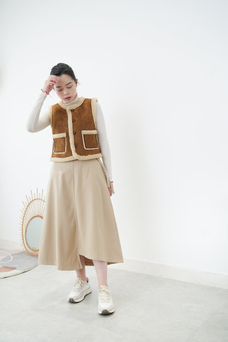 Beige asymmetric skirt w/ double belts