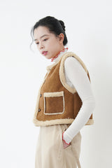 Brown faux leather cest in crop cut
