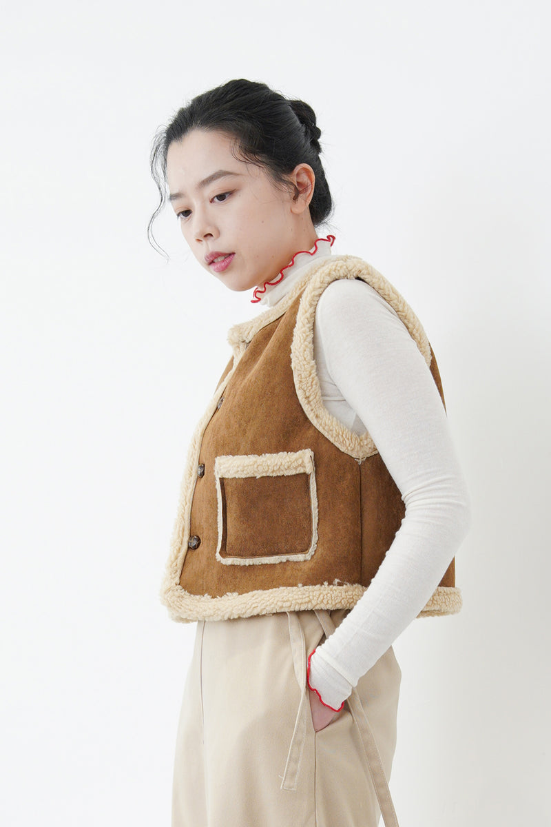 Brown faux leather cest in crop cut