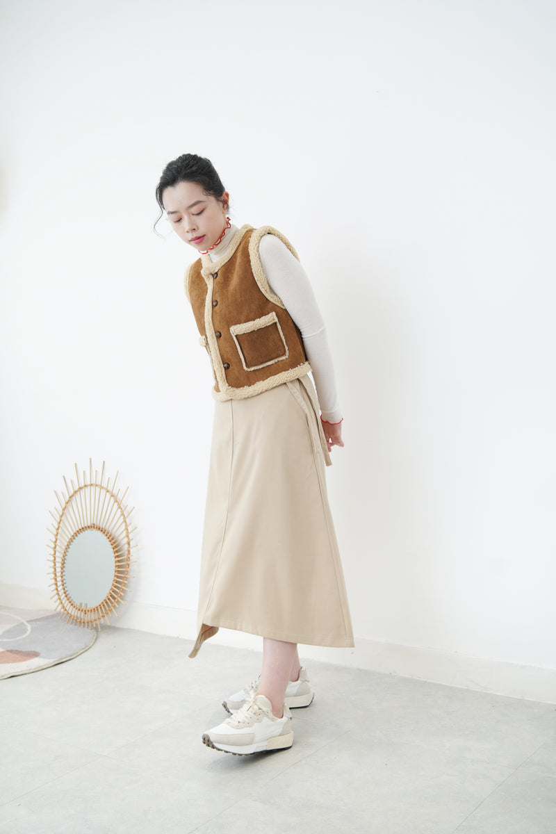 Beige asymmetric skirt w/ double belts