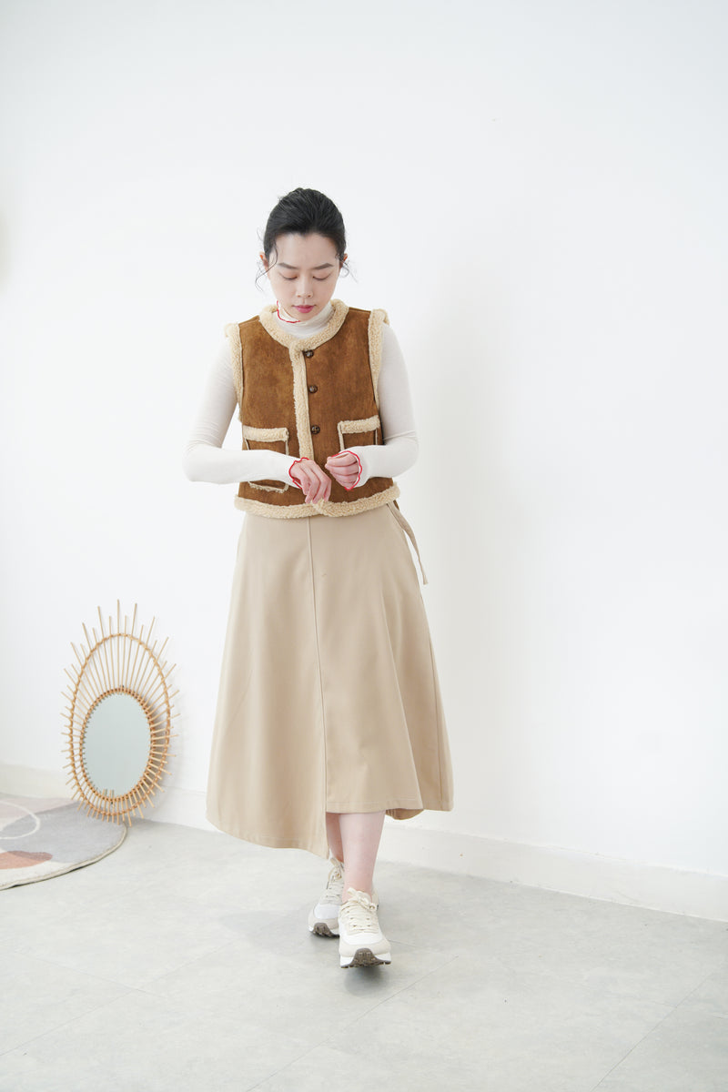 Beige asymmetric skirt w/ double belts