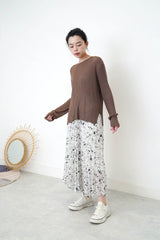 Brown stripes soft knit top in split hem