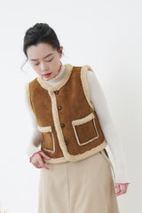 Brown faux leather cest in crop cut