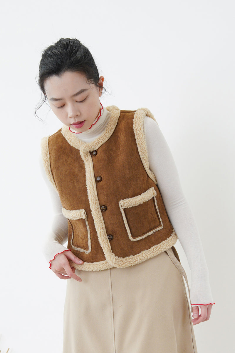 Brown faux leather cest in crop cut