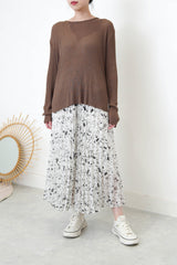 Brown stripes soft knit top in split hem