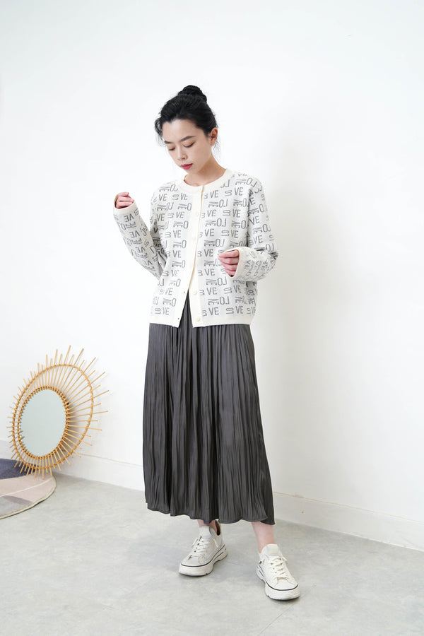 Grey texture smooth skirt in elastic waist
