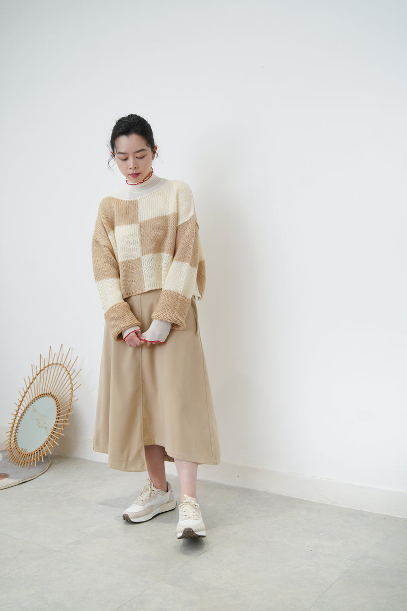 Beige asymmetric skirt w/ double belts