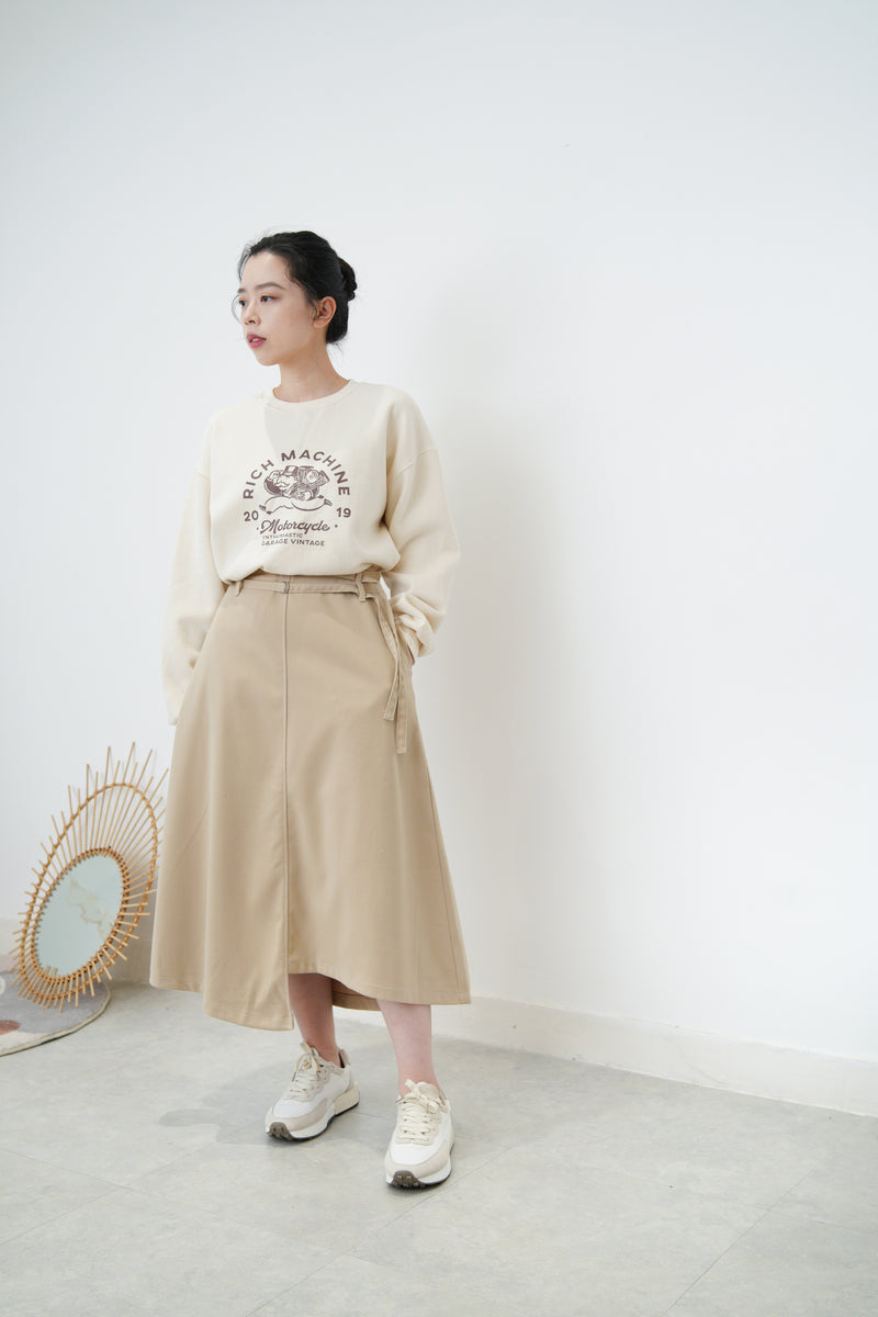 Beige asymmetric skirt w/ double belts