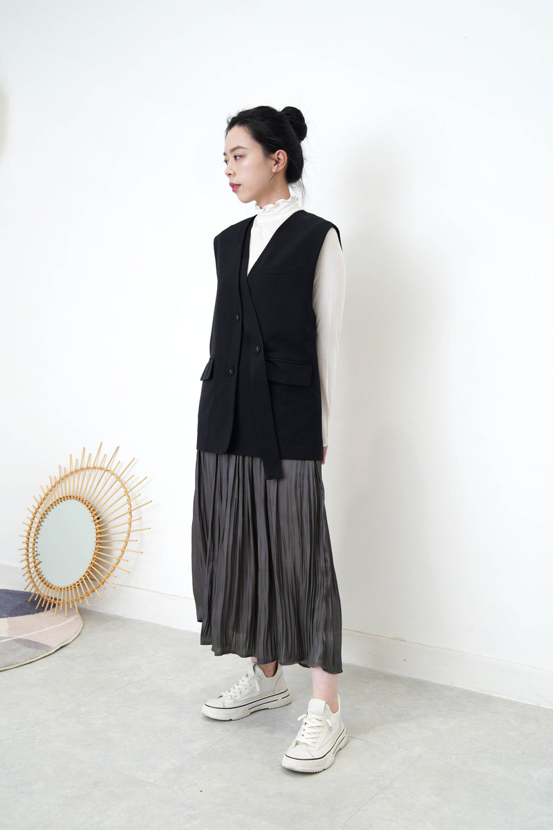 Grey texture smooth skirt in elastic waist