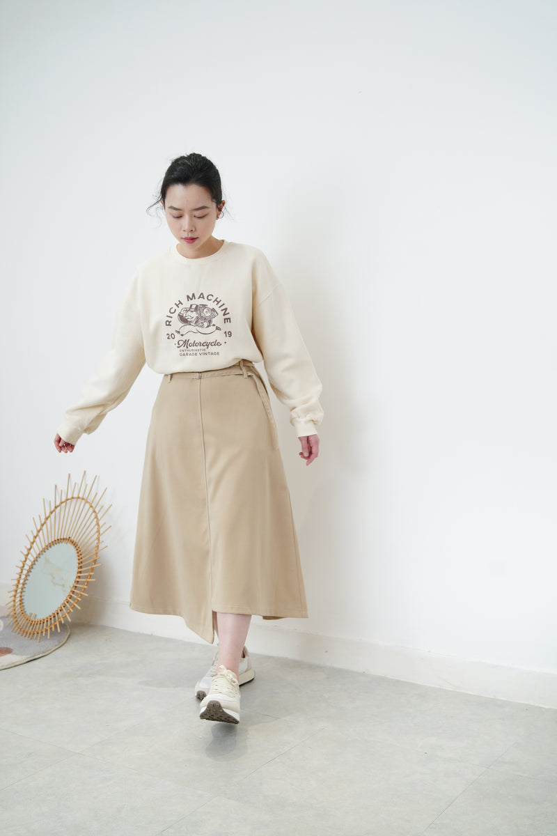 Beige asymmetric skirt w/ double belts