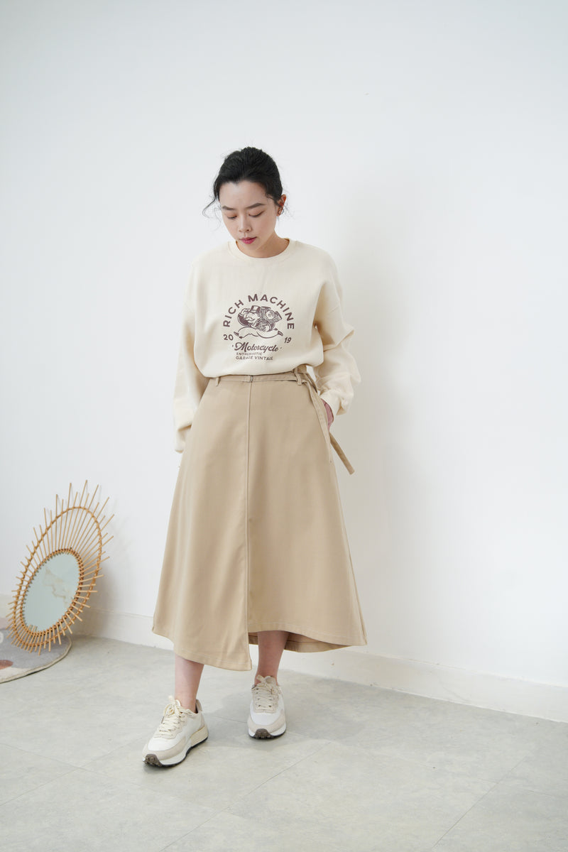 Beige asymmetric skirt w/ double belts