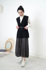 Grey texture smooth skirt in elastic waist