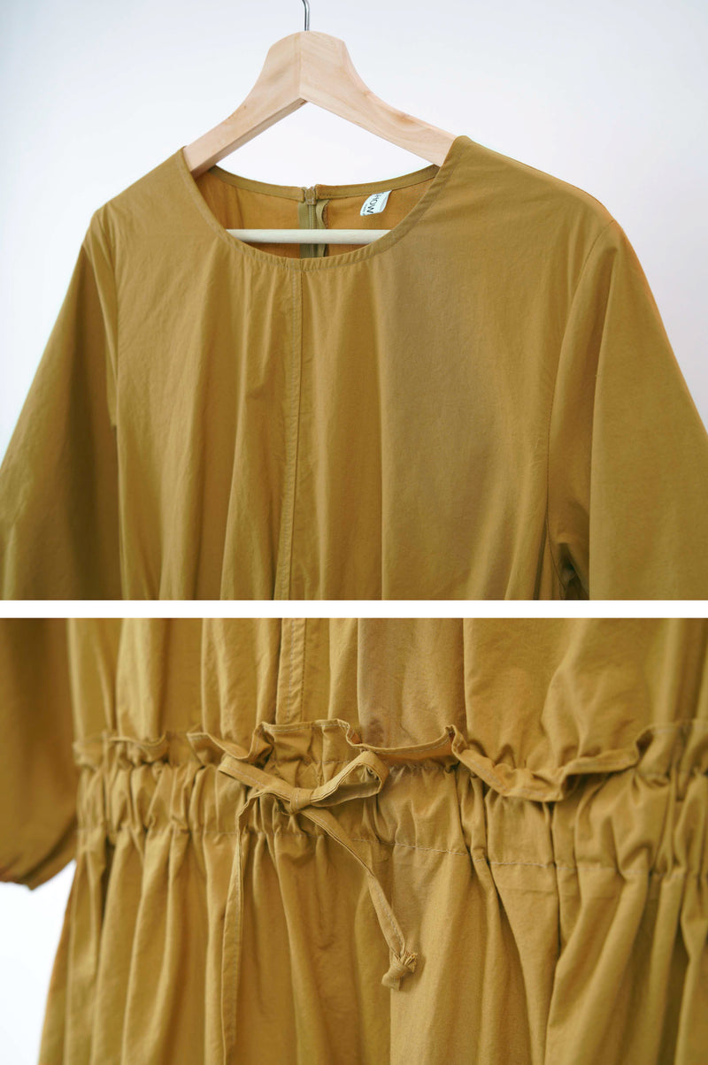 Mustard ballon sleeves dress w/ waist strap
