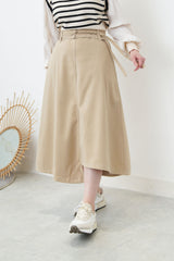 Beige asymmetric skirt w/ double belts