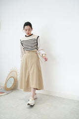 Beige stripes top in balloon sleeves