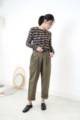 Navy stripes button top in crop cut