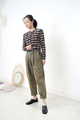 Navy stripes button top in crop cut