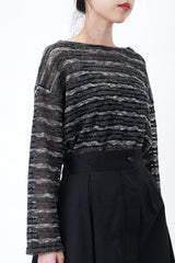 Black stripes crochet boat neck top