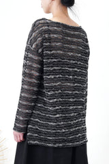 Black stripes crochet boat neck top