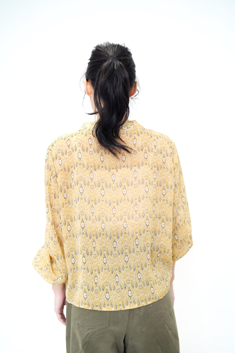 Mustard chiffon blouse in diamond print