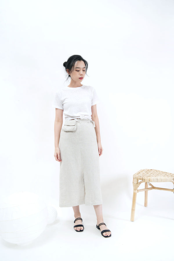 Oatmeal linen skirt w/ waist pocket
