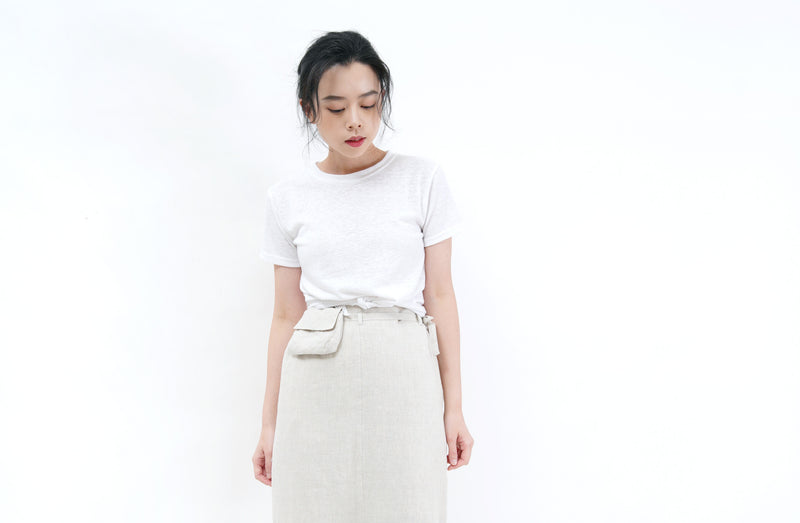 Oatmeal linen skirt w/ waist pocket