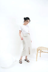 Oatmeal linen skirt w/ waist pocket