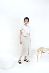Oatmeal linen skirt w/ waist pocket